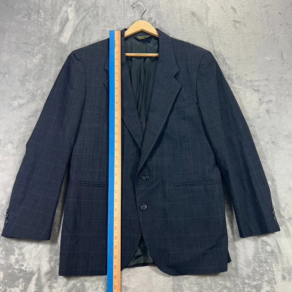 C&R Clothiers Blazer Mens 39S Navy Blue Good Worsted Wool Windowpane USA Made
